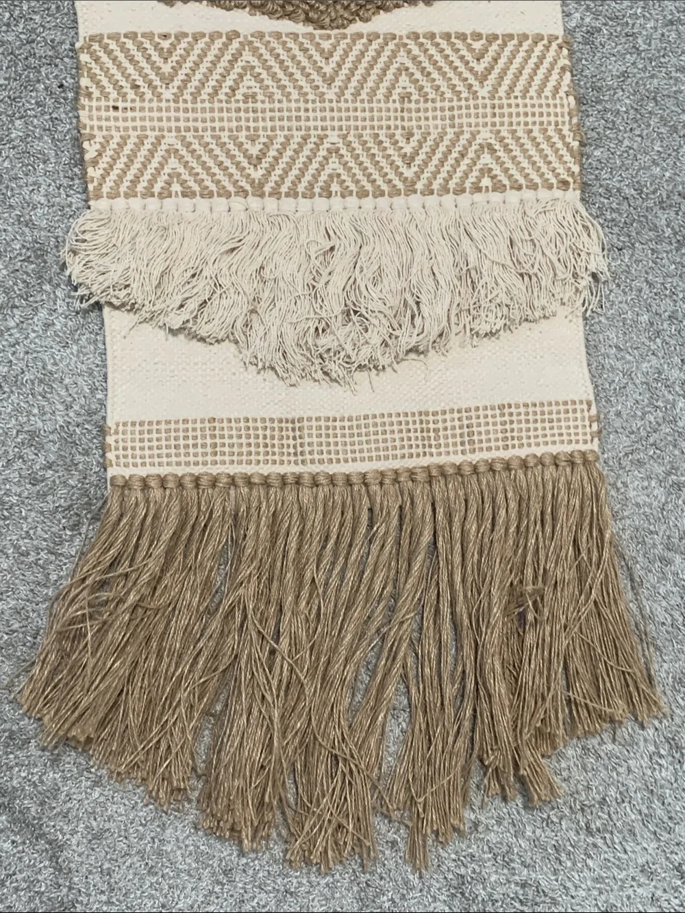 Boho Woven Fringe Wall Hanging in Cream and Brown
